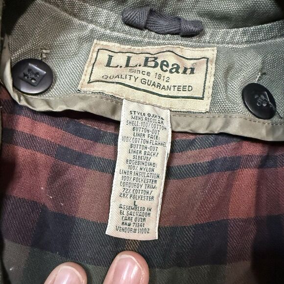 Vtg LL Bean Chore Field Barn Cotton Green Lined Coat Jacket Distressed Sz L - Picture 4 of 9